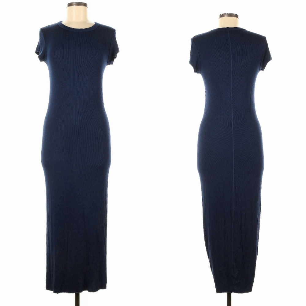 Enza Costa INTERMIX Ribbed Navy Bodycon T-shirt Dress S/M - Picture 4 of 10